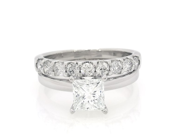 Previously Owned Princess-Cut Diamond Bridal Set 1-3/8 ct tw 14K White Gold Size 5.5