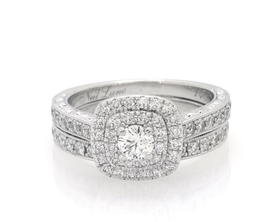 Previously Owned Neil Lane Round-Cut Diamond Double Halo Bridal Set 1 ct tw 14K White Gold Size