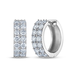 Previously Owned KAY Lab-Grown Diamonds Two-Row Pavé Huggie Hoop Earrings 2 ct tw 10K White Gold