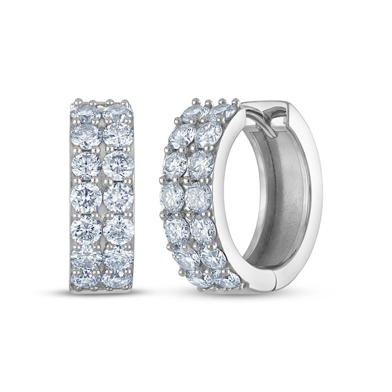 Previously Owned KAY Lab-Grown Diamonds Two-Row Pavé Huggie Hoop Earrings 2 ct tw 10K White Gold