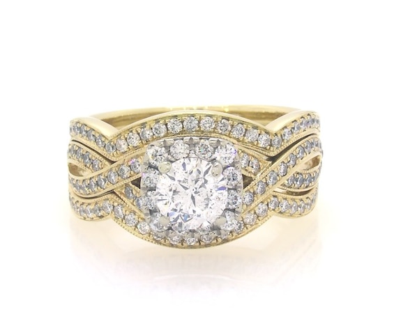 Previously Owned Neil Lane Round-Cut Diamond Halo Bridal Set 1-1/ ct tw 14K Two-Tone Gold Size