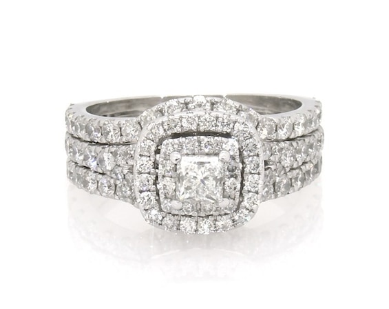 Previously Owned Neil Lane Princess-Cut Diamond Double Halo Bridal Set 1-3/4 ct tw 14K White Gold Size
