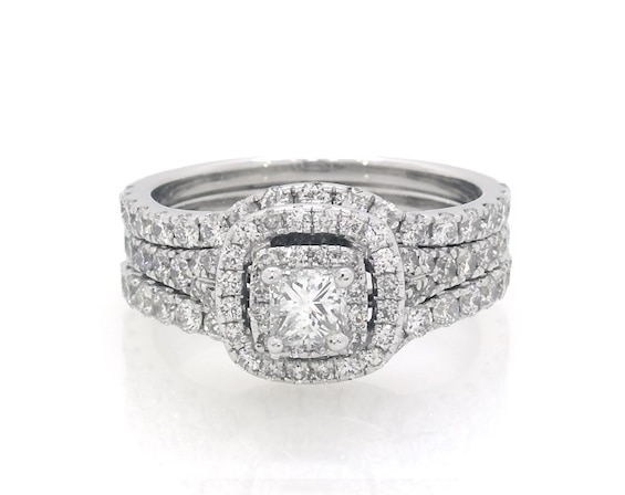 Previously Owned Neil Lane Princess-Cut Diamond Double Halo Bridal Set 1-3/4 ct tw 14K White Gold Size