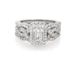 Previously Owned Baguette-Cut Multi-Diamond Halo Bridal Set 1-1/4 ct tw 14K White Gold Size 6.75