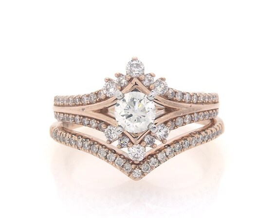 Previously Owned Round-Cut Diamond Chevron Bridal Set 1 ct tw 14K Rose Gold Size 7