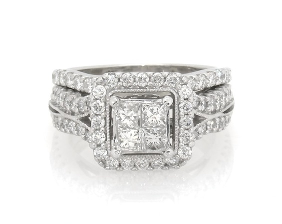 Previously Owned Princess-Cut Quad Diamond Bridal Set 1-1/5 ct tw 14K White Gold Size 5
