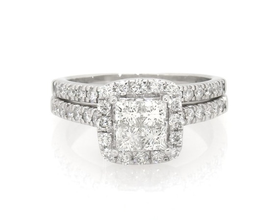 Previously Owned Diamond Bridal Set 1-1/8 ct tw Princess-cut 14K White Gold Size 6.25