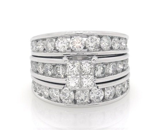 Previously Owned Princess-Cut Quad Diamond Bridal Set 4-1/6 ct tw 14K White Gold Size 9.5