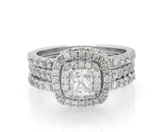 Previously Owned Neil Lane Cushion-Cut Diamond Double Halo Bridal Set 2 ct tw 14K White Gold Size 7.5