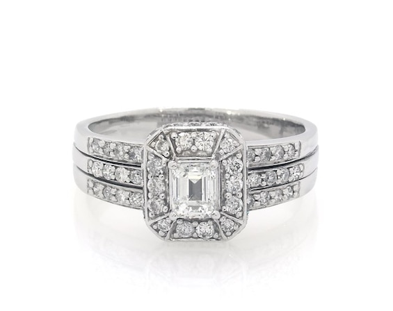 Previously Owned Emerald-Cut Diamond Bridal Set 1-1/5 ct tw 14K White Gold Size 9