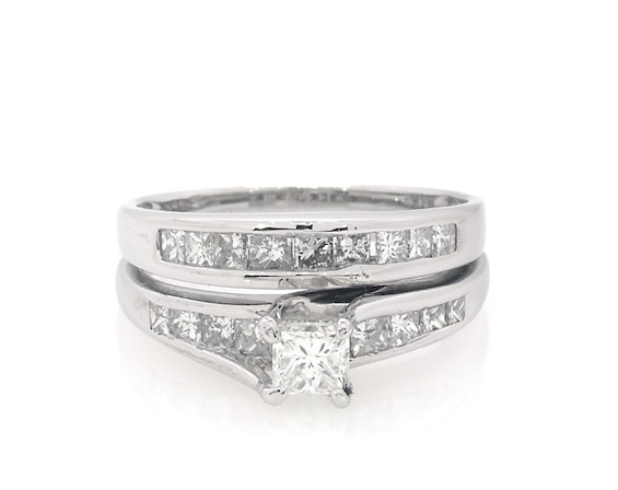 Previously Owned Princess-Cut Diamond Bridal Set 1-3/8 ct tw 14K White Gold Size 7.75