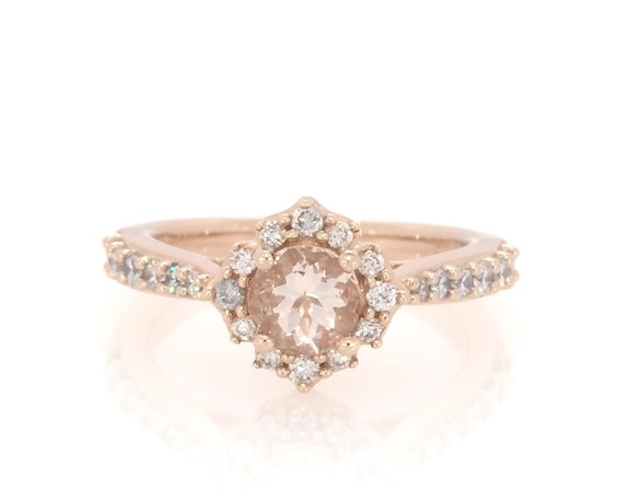 Previously Owned Morganite Engagement Ring 1/3 ct tw Round-cut Diamonds 14K Rose Gold