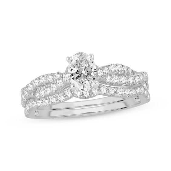 Previously Owned Lab-Grown Diamonds Oval-Cut Twist Bridal Set 1 ct tw 14K White Gold