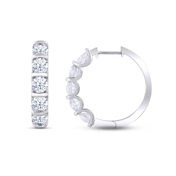 Previously Owned KAY Lab-Grown Diamonds Hoop Earrings 1 ct tw Round-cut 14K White Gold