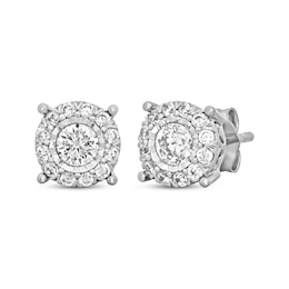 Previously Owned Diamond Halo Frame Stud Earrings 1 ct tw 14K White Gold