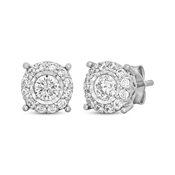 Previously Owned Diamond Halo Frame Stud Earrings 1 ct tw 14K White Gold