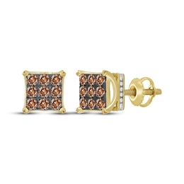 Previously Owned Men's Desert Diamonds Square Stud Earrings 1 ct tw 10K Yellow Gold