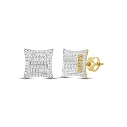 Previously Owned Men's Baguette & Round-Cut Diamond Greek Key Stud Earrings 1/4 ct tw 10K Yellow Gold