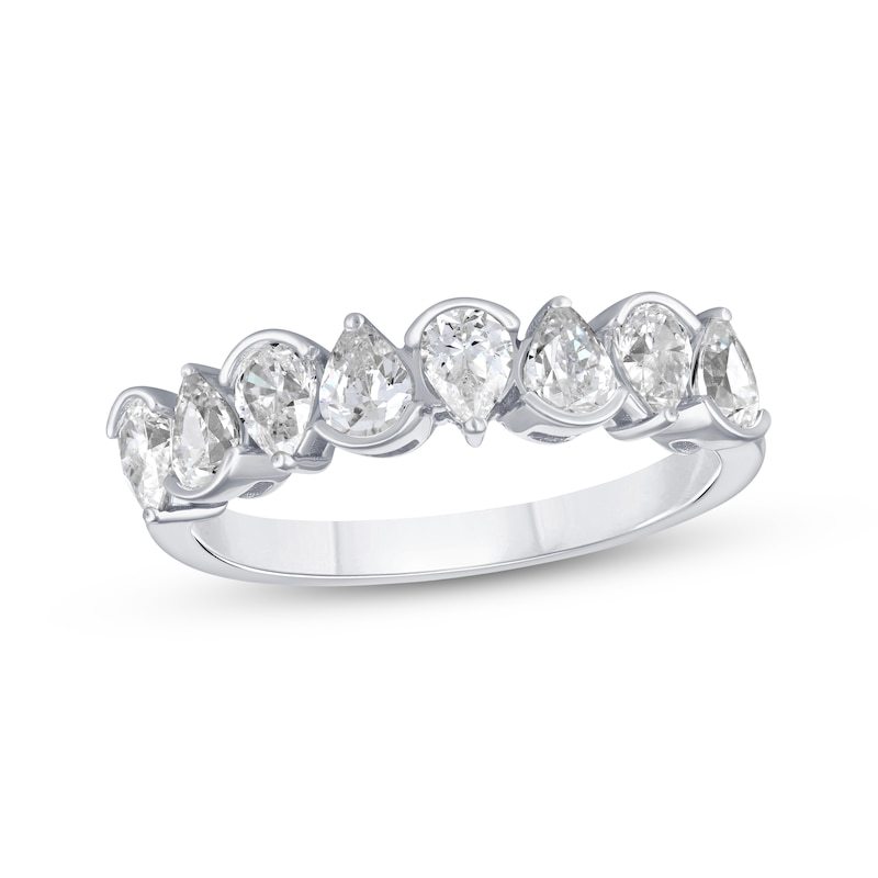 Main Image 1 of Previously Owned Lab-Grown Diamonds Pear-Shaped Alternating Anniversary Ring 1-5/8 ct tw 14K White Gold