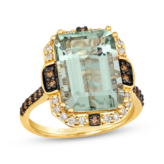 Previously Owned Le Vian Emerald-Cut Green Quartz 3/8 ct tw Diamonds 14K Honey Gold