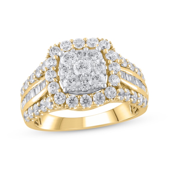 Previously Owned Multi-Diamond Center Cushion Frame Engagement Ring 2 ct tw 14K Yellow Gold