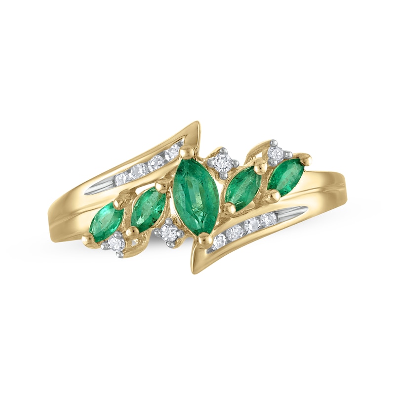 Main Image 1 of Previously Owned Marquise-Cut Emerald & Diamond Bypass Ring 1/10 ct tw 14K Yellow Gold