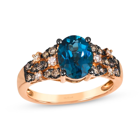 Previously Owned Le Vian Venetian Mosaic Blue Topaz & Diamond Ring 1/3 ct tw 14K Strawberry Gold