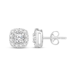 Previously Owned Diamond Cushion-Shaped Halo Stud Earrings 1 ct tw 10K White Gold