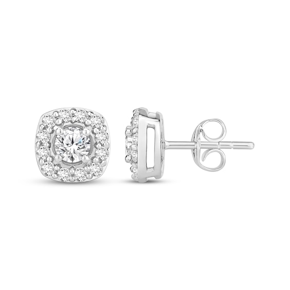 Previously Owned Diamond Cushion-Shaped Halo Stud Earrings 1 ct tw 10K White Gold