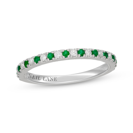 Previously Owned Neil Lane Diamond & Natural Emerald Anniversary Ring 1/5 ct tw 14K White Gold