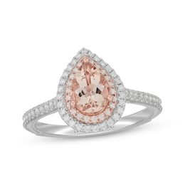 Previously Owned Neil Lane Pear-Shaped Morganite & Diamond Halo Engagement Ring 3/8 ct tw 14K Two-Tone Gold
