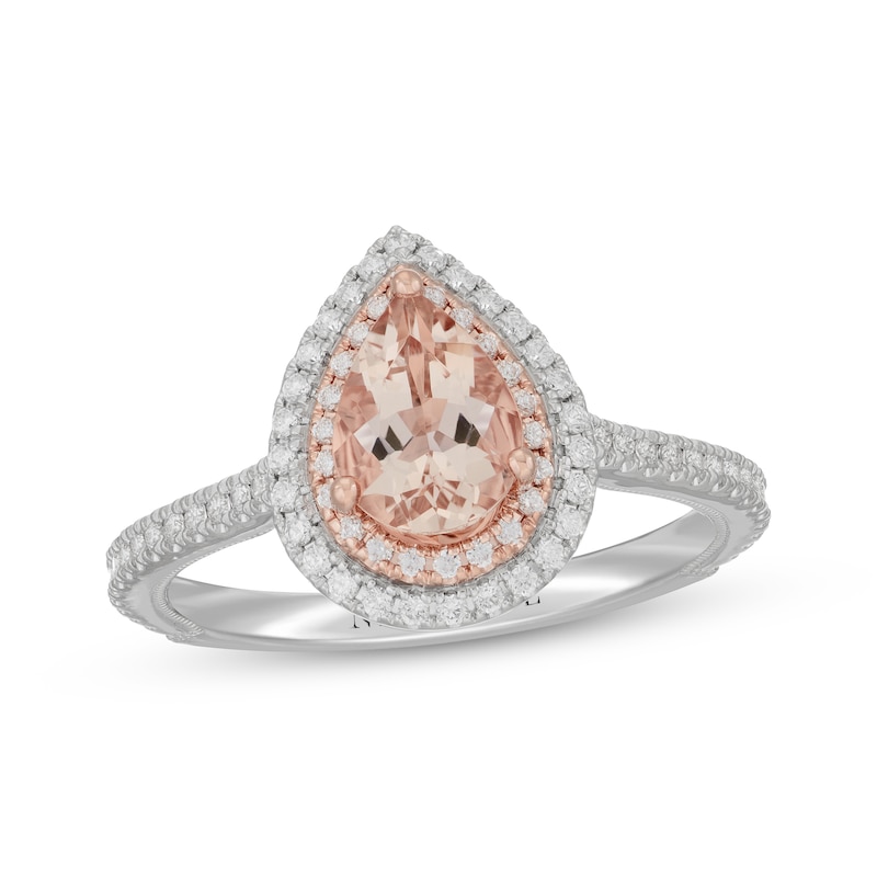 Main Image 1 of Previously Owned Neil Lane Pear-Shaped Morganite & Diamond Halo Engagement Ring 3/8 ct tw 14K Two-Tone Gold