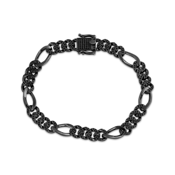 Previously Owned Ink & Ice Men's Black Diamond Figaro Chain Bracelet 1 ct tw Black Rhodium-Plated Sterling Silver 8.5"
