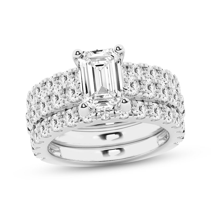 Main Image 1 of Previously Owned Lab-Grown Diamonds Emerald-Cut Bridal Set 5 ct tw 14K White Gold