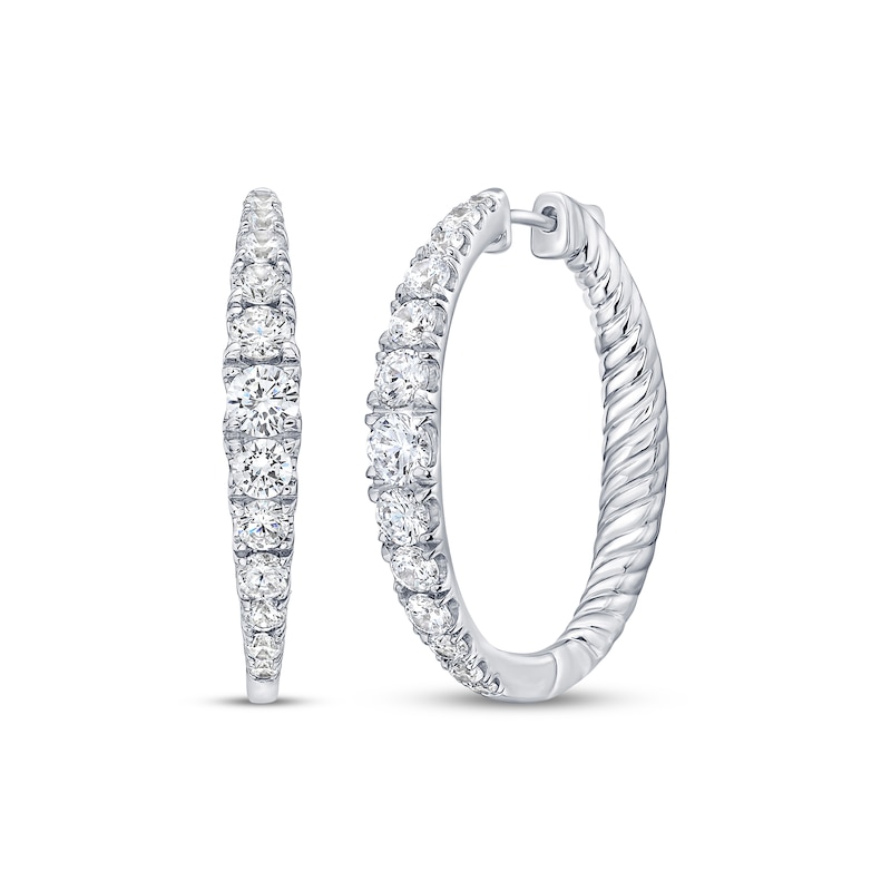 Main Image 1 of Previously Owned Lab-Grown Diamond Graduated Inside-Out Hoop Earrings 2 ct tw 10K White Gold