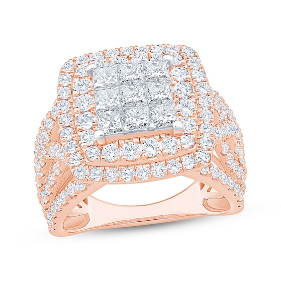 Previously Owned Princess-Cut Multi-Diamond Double Halo Engagement Ring 3 ct tw 10K Rose Gold