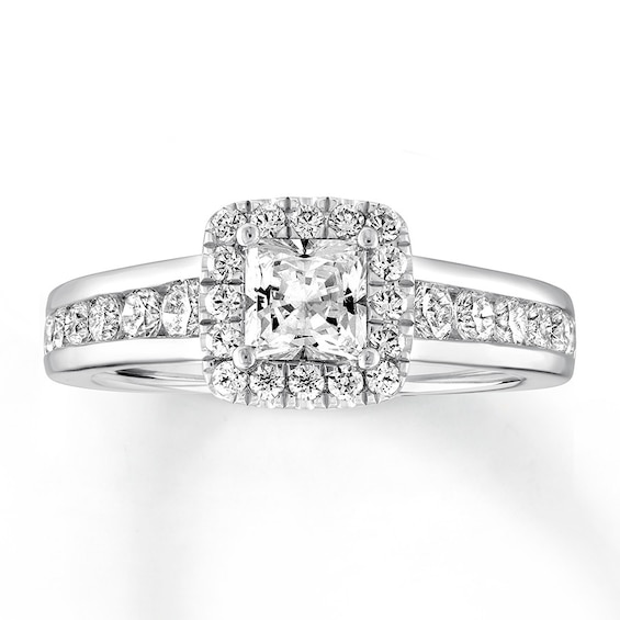 Previously Owned Diamond Engagement Ring 7/8 ct tw Princess/Round 14K White Gold