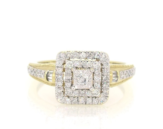 Previously Owned Diamond Engagement Ring 3/8 ct tw Round & Baguette 10K Gold