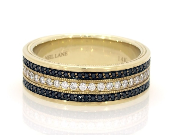 Previously Owned Neil Lane Men’s Black & White Diamond Wedding Band 1/2 ct tw 14K Yellow Gold