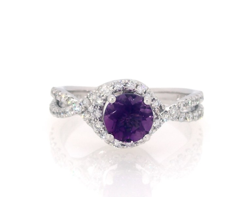 Main Image 1 of Previously Owned Amethyst Engagement Ring 3/8 ct tw Diamonds 14K White Gold