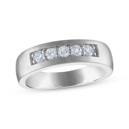 Previously Owned Men's Certified Diamond Five-Stone Wedding Band 1/2 ct tw Platinum