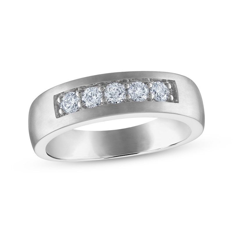 Main Image 1 of Previously Owned Men's Certified Diamond Five-Stone Wedding Band 1/2 ct tw Platinum
