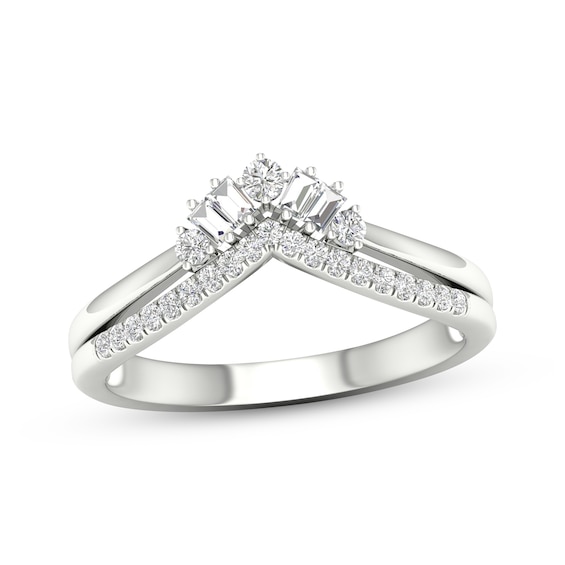 Previously Owned Baguette & Round-Cut Diamond Chevron Ring 1/4 ct tw 14K White Gold