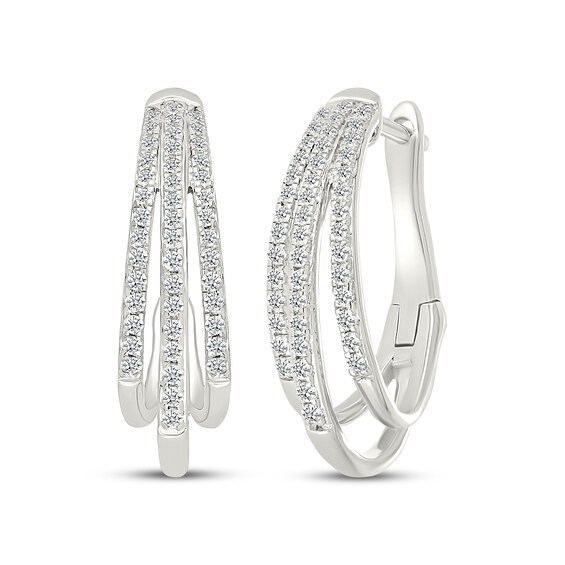 Previously Owned Diamond Three-Row Split Oval Hoop Earrings 1/2 ct tw Sterling Silver