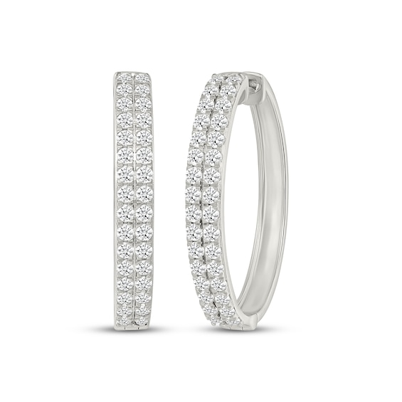 Previously Owned Diamond Two-Row Hoop Earrings 2 ct tw 10K White Gold