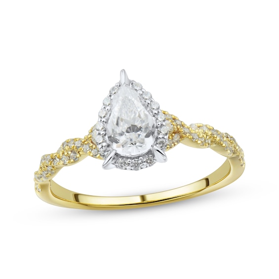Previously Owned Pear-Shaped Diamond Halo Engagement Ring 3/4 ct tw 14K Two-Tone Gold