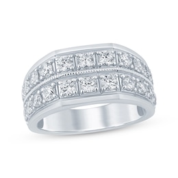 Previously Owned Men's Diamond Two-Row Angled Wedding Band 2 ct tw 10K White Gold