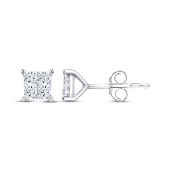 Previously Owned Princess-Cut Diamond Quad Stud Earrings 1/2 ct tw 10K White Gold