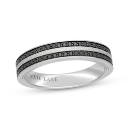 Previously Owned Neil Lane Men’s Black Diamond Hammered Wedding Band 1/3 ct tw 14K White Gold