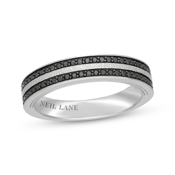 Previously Owned Neil Lane Men’s Black Diamond Hammered Wedding Band 1/3 ct tw 14K White Gold